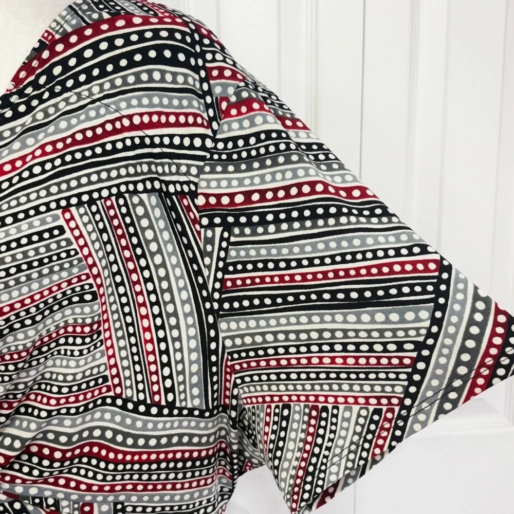 Lane Bryant 18/20 Y2K Gray Multi Dot Print Empire Waist Tie Back Blouse